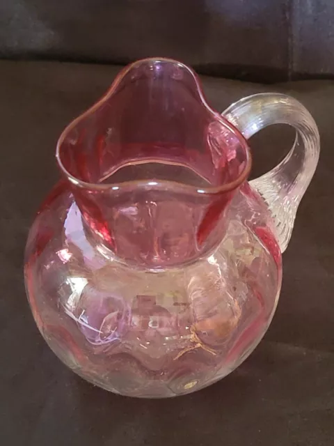 Vintage Cranberry Glass Thumbprint 5 in. Pitcher