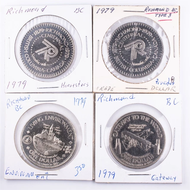 $1 1979 Richmond British Columbia 4 pc Canadian Municipal Token Set