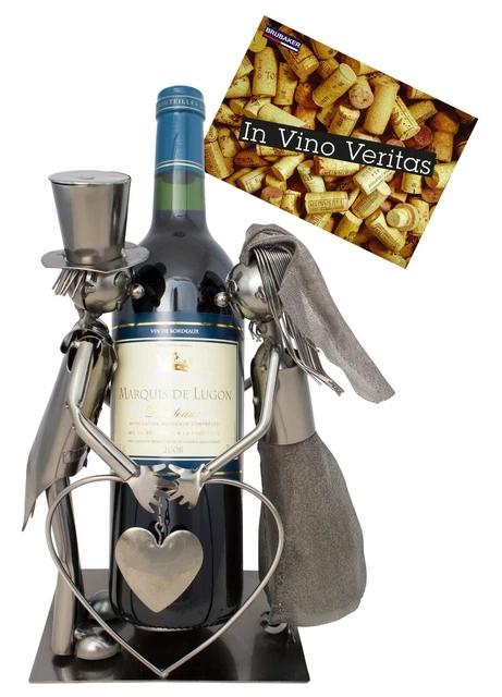 Couple de mariage Porte-bouteille de Vin Sculpture en Métal argenté Idée Cadeau