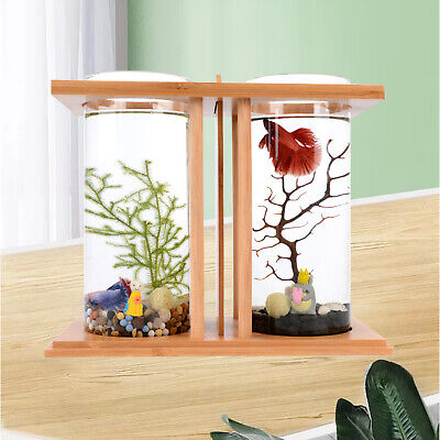 Mini Glass Fish Tank Aquarium Desktop Decoration Betta Goldfish Tank W/LED Light