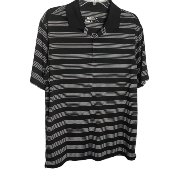 Nike Golf Tour Performance Dri-Fit Mens Black Striped Polo Collared Shirt Large