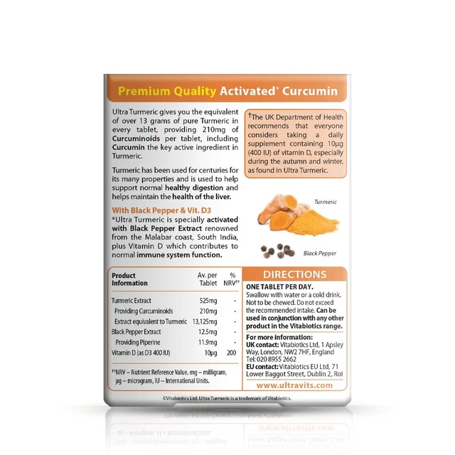 2 X VITABIOTICS Ultra Turmeric 120 Tablets With Black Pepper & Vit D