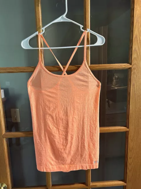 Under Armour Tank Top Womens Size Medium Crossback Lt  Neon Orange Loose Fit EUC