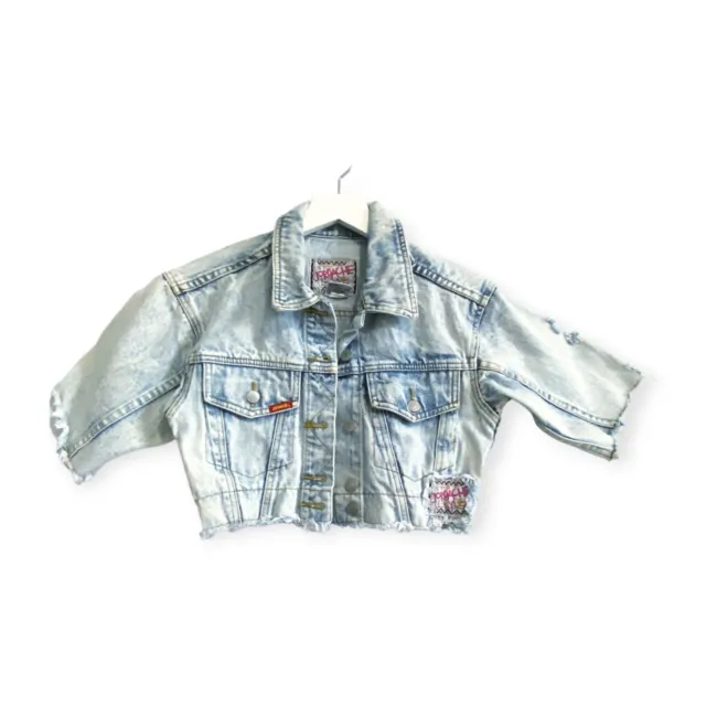 VINTAGE JORDACHE CROPPED distressed jean jacket, Size S, light blue ...