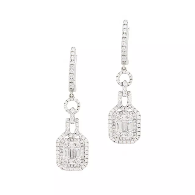 18K Oro Blanco Diamante Racimo Pendientes Colgantes 1.75ct Patron