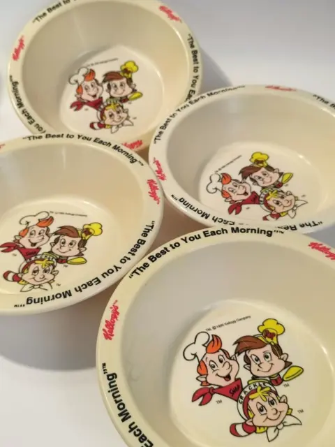 Vintage 1995 Kelloggs Cereal Bowls Snap Crackle Pop Rice Bubbles x4