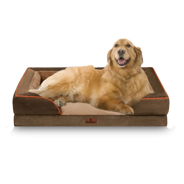 Coffee Waterproof Orthopedic Dog Bed Memory Foam Bolster Pet Sofa 36x27x8 inch
