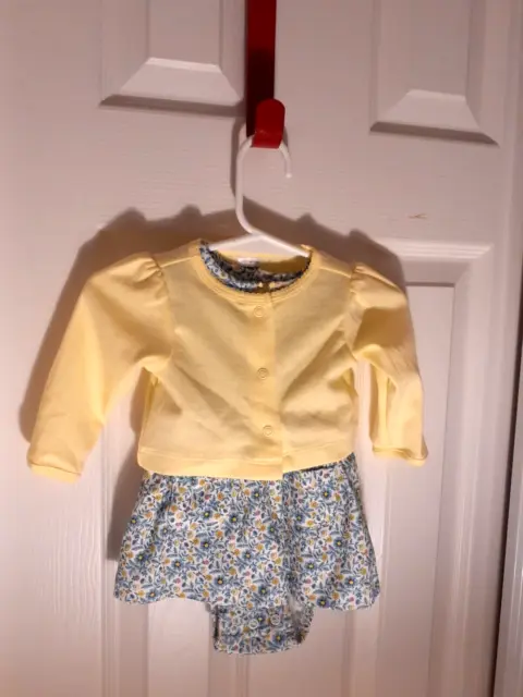 NWT Carter's Baby Girls' 2-Piece Bodysuit Dress & Cardigan Set Yellow Sweater 3M