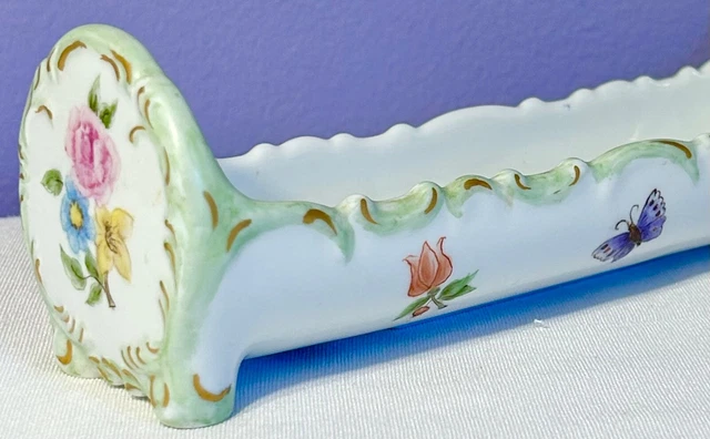 VINTAGE GEROLD PORZELLAN BAVARIAN HAND PAINTED Footed DISH Butterfly W GERMANY