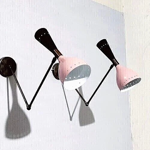 Pair Of 950's Mid Century Modern Brass Italian Wall Sconce Stilnovo Wall Fixture