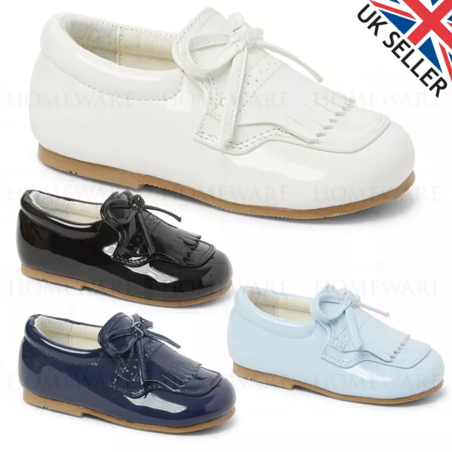 Baby Boys Spanish Style Loafer Shoes Patent White Navy Blue Black Sizes Uk 3-8