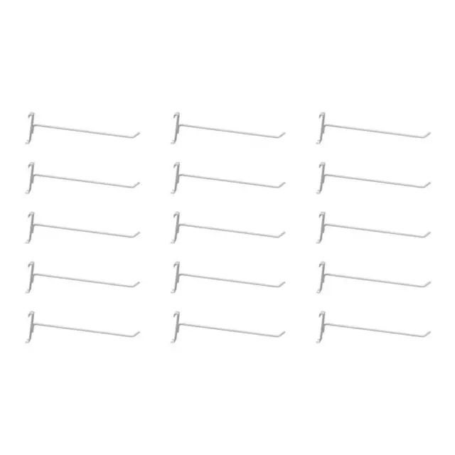 15 Pc Gloss White 12" Long Gridwall Hooks Grid Panel Display Wire Metal Hange...
