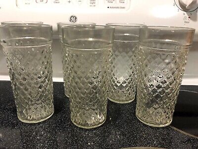 6 Indiana Glass Crystal Diamond Point Drinking Water Glasses Clear Vintage