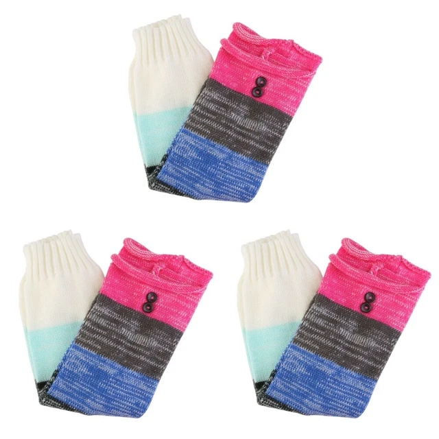 3 stücke Bunte gestrickte Socken mehrfarbige Nähte Button Wolle Leggings Set