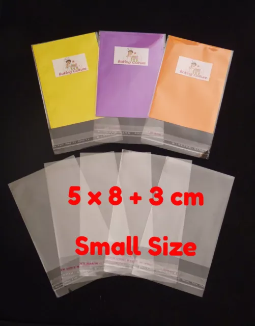 100 CELLOPHANE BAGS - 5 cm x 8 cm +3 cm lip - SELF SEAL - Free Postage