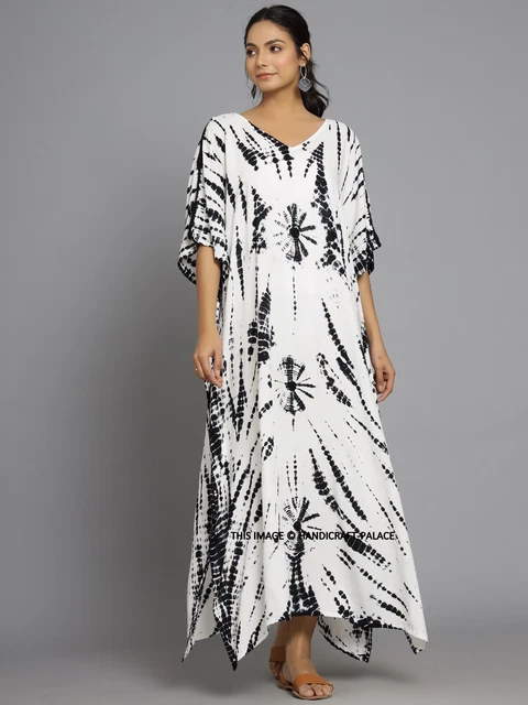 Abito Lungo Indiano Vintage In Cotone - Caftano Maxi Kimono Pesca Taglia Unica - Foto 2
