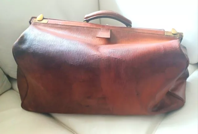 Große alte Arzttasche Hebammenkoffer Ledertasche - Messingverschlüsse - braun