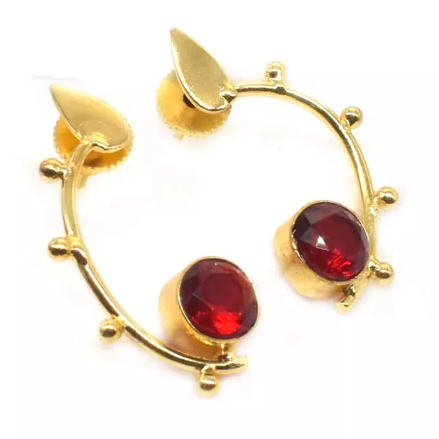 Pendientes de cuarzo rojo granate moda luna creciente hechos a mano chapados en oro m399