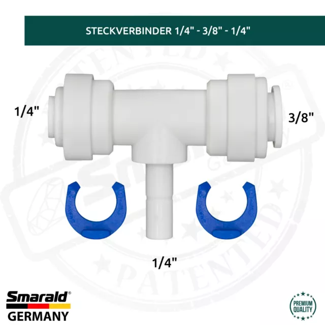 Manguera T - Conector 1/4"-1/4"-3/8" Filtro de agua ósmosis inversa Acuario