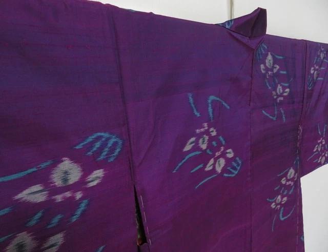 1221N09z420 Vintage Japanese Kimono Silk MEISEN HAORI Dark purple Flower 3