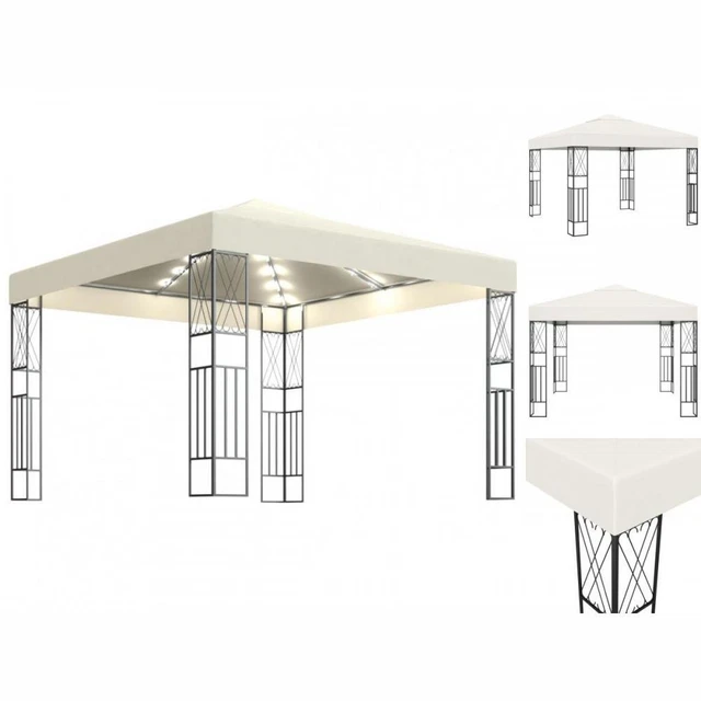 Pavillon Gartenzelt Mit LED-Lichterkette 3x3 M Creme Stoff