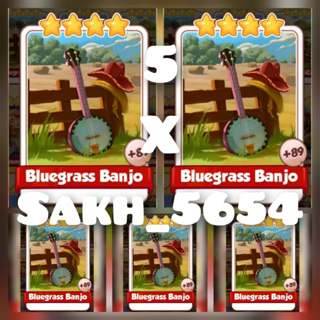5 x Bluegrass Banjo ( Country Folk set ) :- Coin Master cards ( Fast sending )