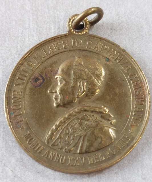 Médaille Religieuse Ancienne – Jubilé Sacerdotal Léon XIII, Métal Argenté