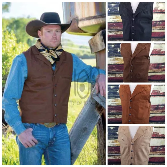 Wyoming Traders Mens Bronco Button Up Canvas Western Ranch Wear Cowboy Vest