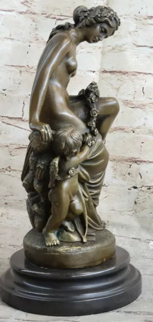 Huge Nude Lady With Angel Cherub Bronze Statue Sculpture Figurine Art No Reserv 3