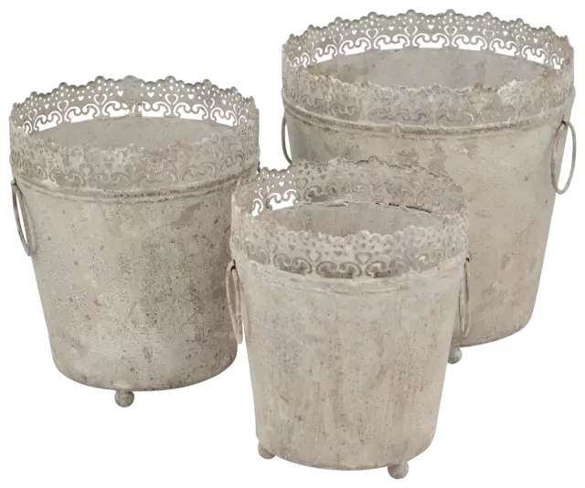 Pflanztopf Übertopf antik grau Metall Landhaus Shabby 3 Größen