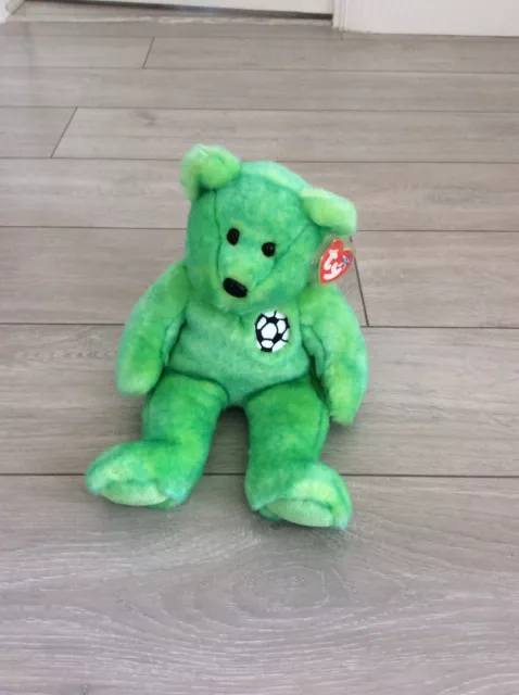 TY Beanie Buddies, Kicks, Green Bear, 1999, Retired