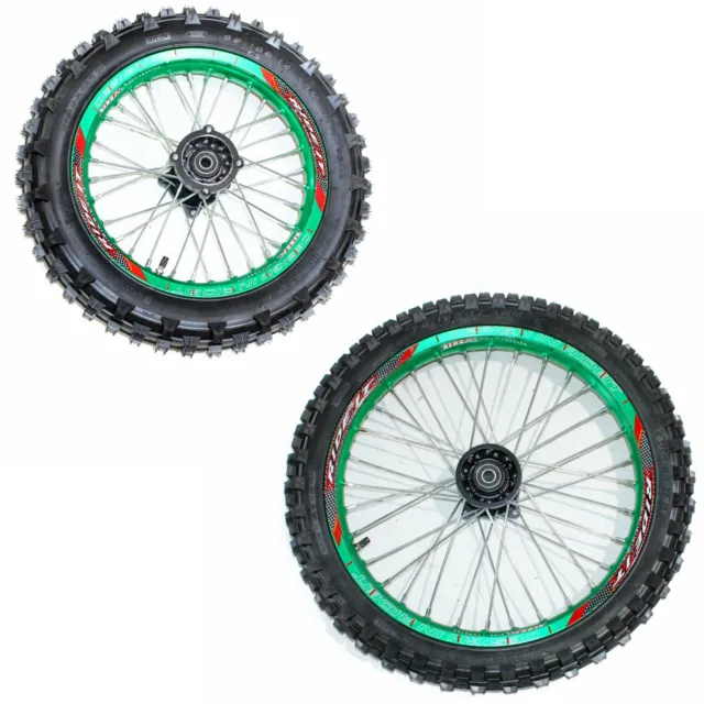 GREEN 15mm 17 Inch Front 14 inch Alloy Rear Wheel Rim Tyre Tire PIT Dirt Bike