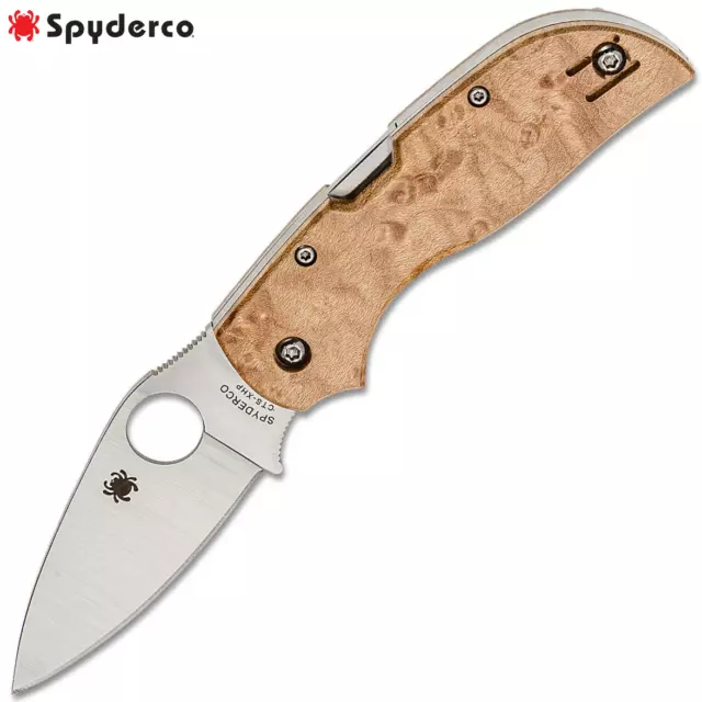 Spyderco Chaparral CTS-XHP Satin Plain Blade Birdseye Maple Wood Handles C152WDP