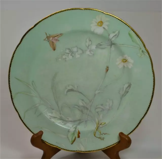 Antq 1892 MINTON Impressed Mark Green Aesthetic Movement Insects #5305 Plate