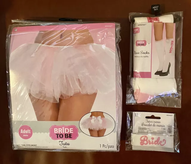 Nwt Bride To Be 3 Pc Set Tutu Bracelet & Knee Socks One Size White Pink Wedding