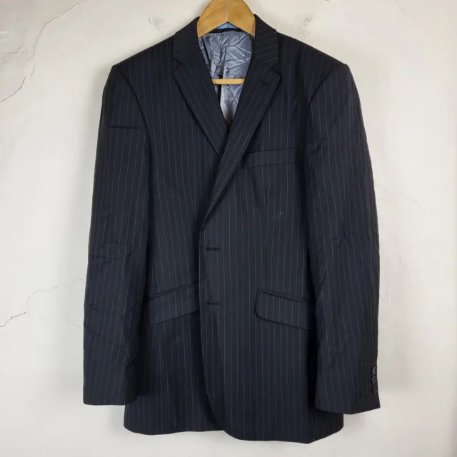 Burton Mens 38R Pinstripe Formal Blazer Suit Jacket Black Wool Woven Button