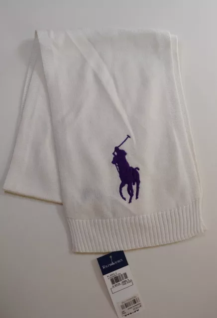 NWT Ralph Lauren Kids Girls Big Pony Wool Blended Scarves Cream 4-6X