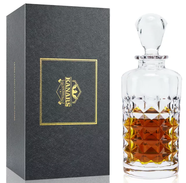 KANARS Whisky Decanter 750ml Non Lead Crystal Liquor Carafe w/ Sealed Stopper