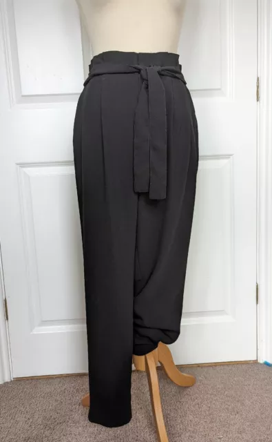 Only Black Tapered Paperbag Tie Waistband Smart Trousers Size Small Bnwot