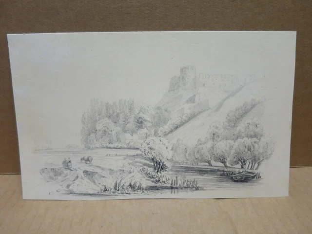 Dessin Ancien Paysage De Campagne Signé Goerg - Crayon Sur Papier