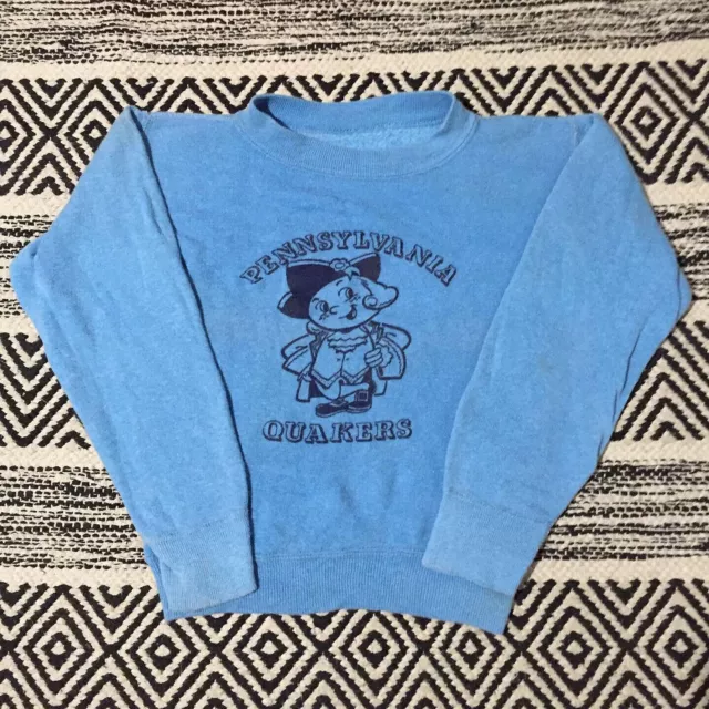 Vintage 50s Pennsylvania Quakers Sweatshirt Kids Toddler Blue 15x13 Penn