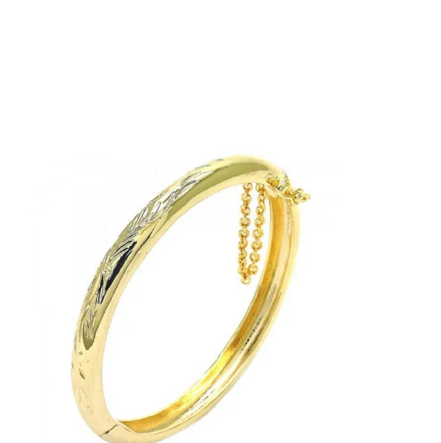 9CT GOLD BANGLE Diamond Cut Large Bangle with Chain B170 £27.99 ...