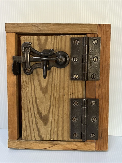 2 Door Hinges/Gate Latch 1857 PATENT N Eng Butt Co Old Cast Iron Fixed Pin
