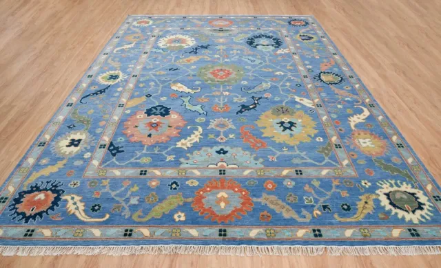 Blue Oushak Rug 9x12 Contemporary Living Room Area Rug Handmade Color ol Blue