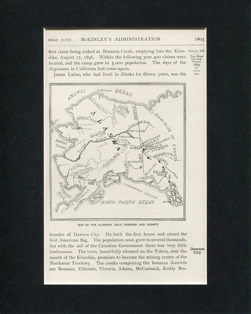 ALASKA MAP OF The Klondike Gold Diggings And Vicinity Original Book