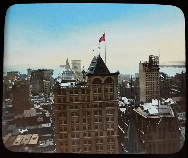 ANTIQUE Magic Lantern Slide NEW YORK WORLD BUILDING LOOKING SOUTH C1890 PHOTO