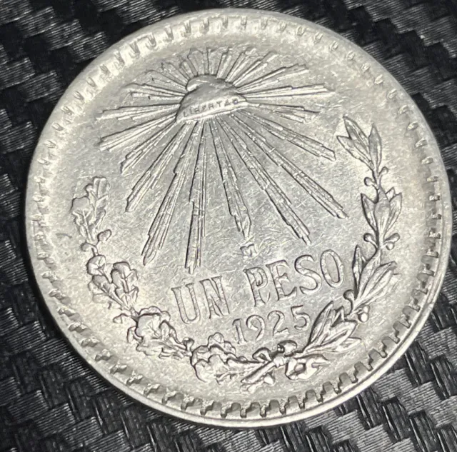 1925 Un Peso Mexico .720 Silver Low Mintage Semi Key Date Old Vintage World Coin