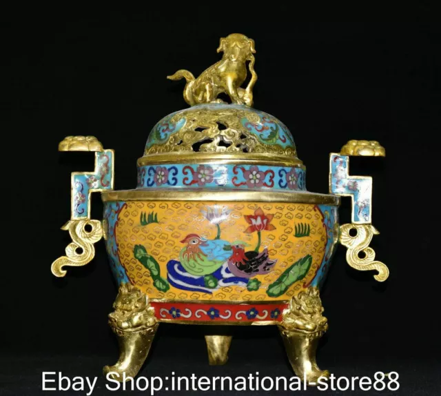 14" Marked Old Chinese Cloisonné Enamel Palace Mandarin Duck Flower Censer