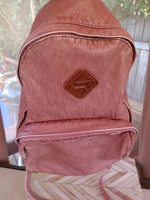 Olsenboye Backpack Pink/Brown Tapestry Trim RN#102618 Faux Leather 16 x 13