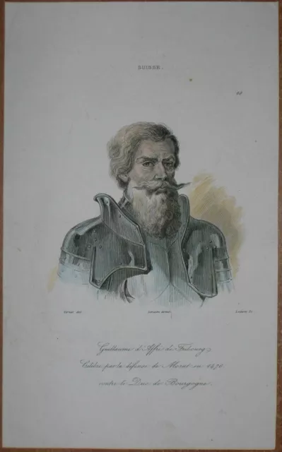 1838 print GUILLAUME D'AFFRY, BATTLE OF MORAT, SWITZERLAND (#69)
